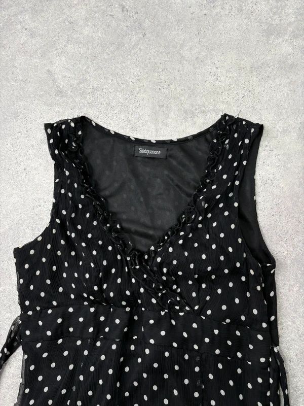 silk black and white polkadot slip dress