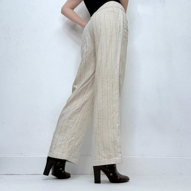 cream striped linen trousers