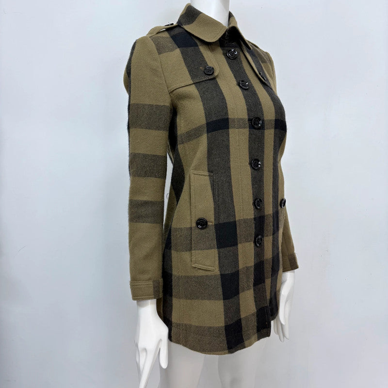 khaki Burberry tartan wool peacoat jacket