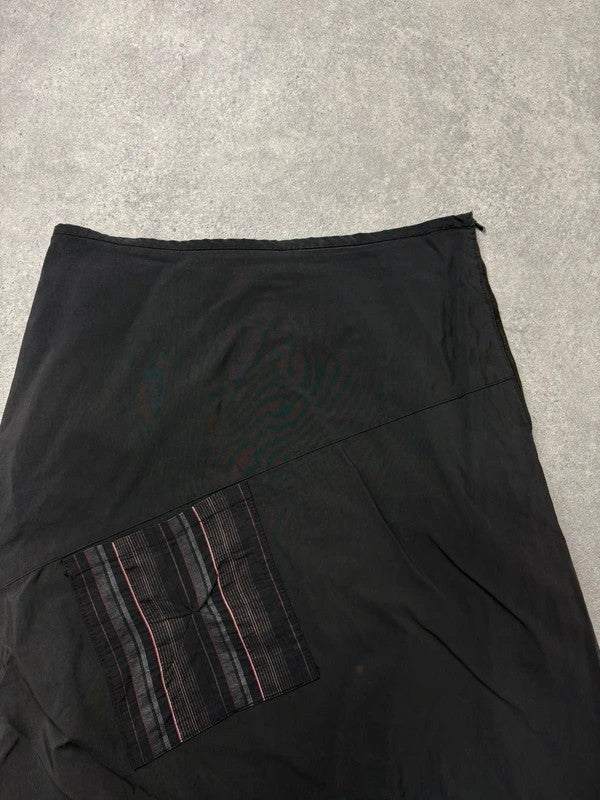 Black pleated puff maxi cargo skirt