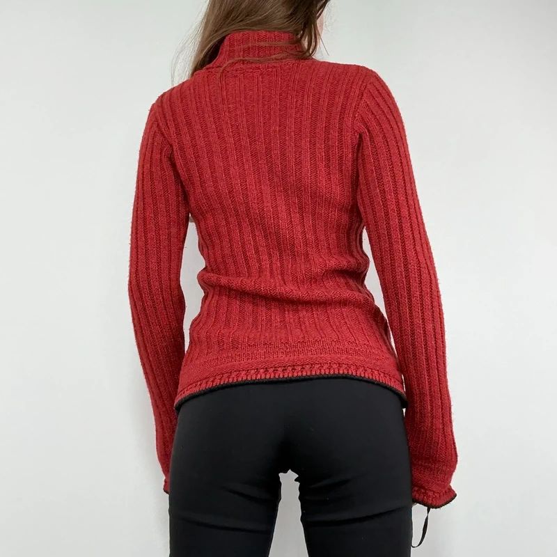 red wool ribbed knit jumper