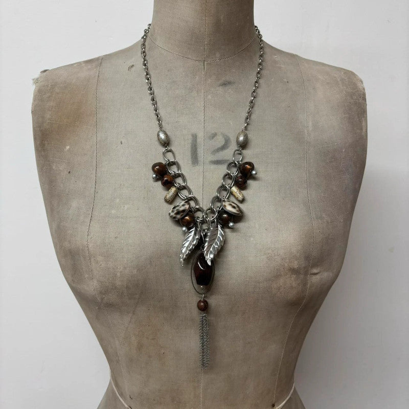 silver drape charm necklace