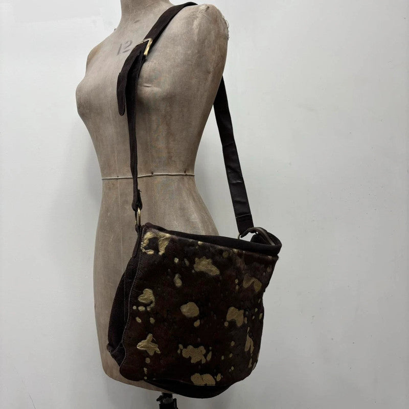 cow hide abstract gold messenger bag