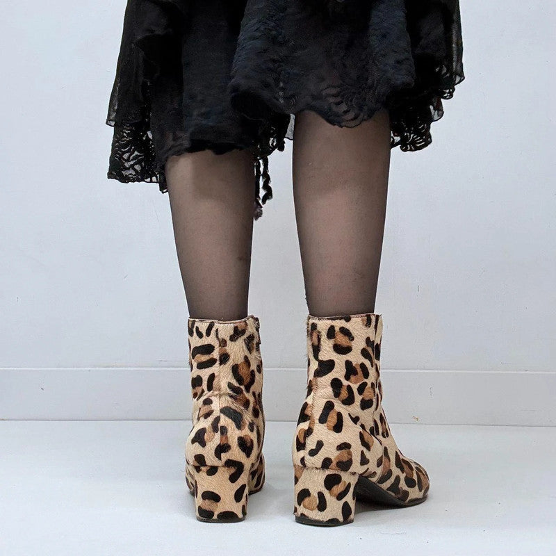 leopard print pony hair heel boots