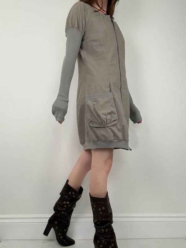 khaki Cop Copine long sleeve puff utility dress