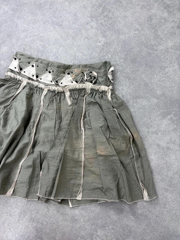 khaki pleated drop waist midi skirt