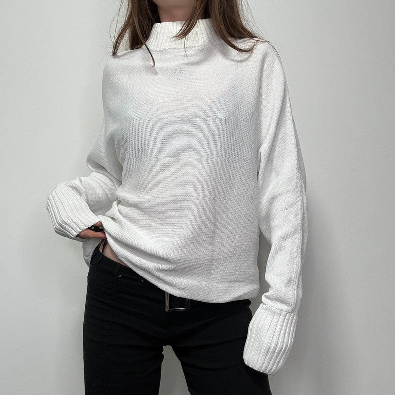 white batwing slouchy cotton knitted jumper