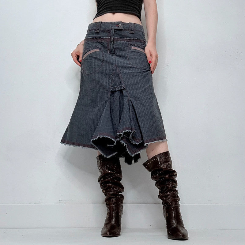 dark wash denim pinstriped structured skirt