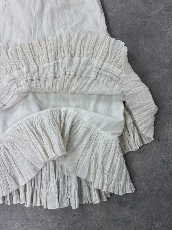 white pleated flared boho fairy maxi skirt