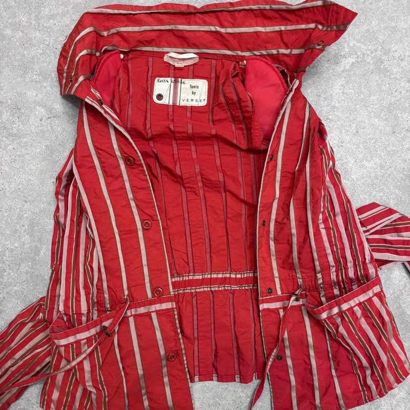 Red pinstripe fitted shirt jacket