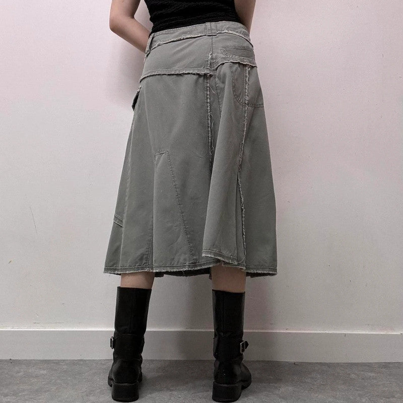 khaki denim distressed skirt