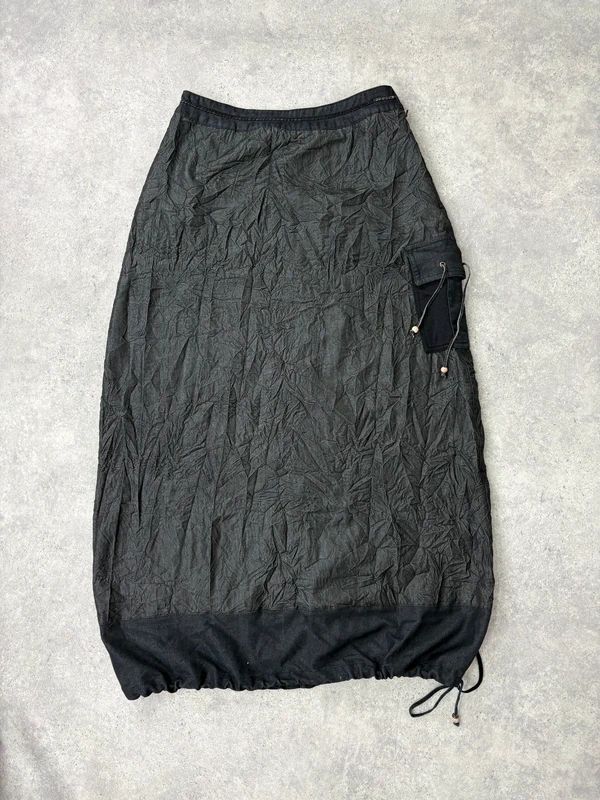distressed black grunge maxi cargo skirt