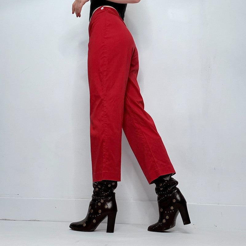 red straight leg trousers