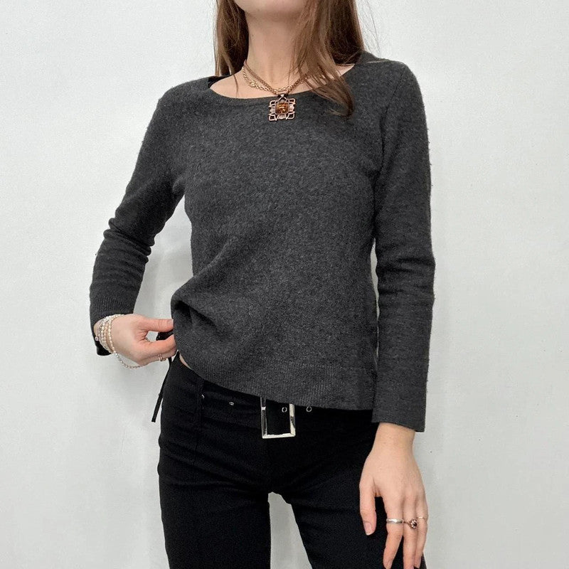 grey cashmere wide neck jumper