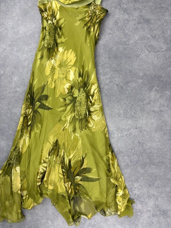 green floral watercolour silk bias cut maxi dress