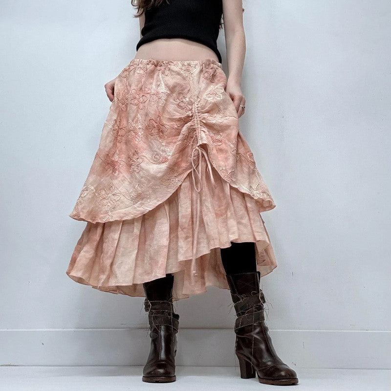 layered cinched fairy linen pink skirt