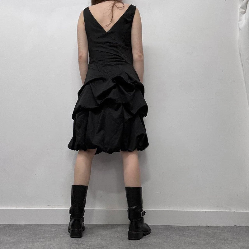 black puff balloon dress