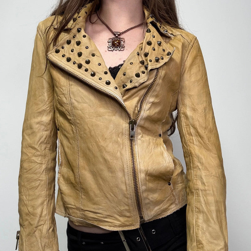 studded cropped leather asymmetric jacket