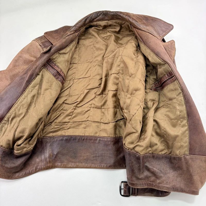 Oversized Brown leather Slouchy Biker Jacket