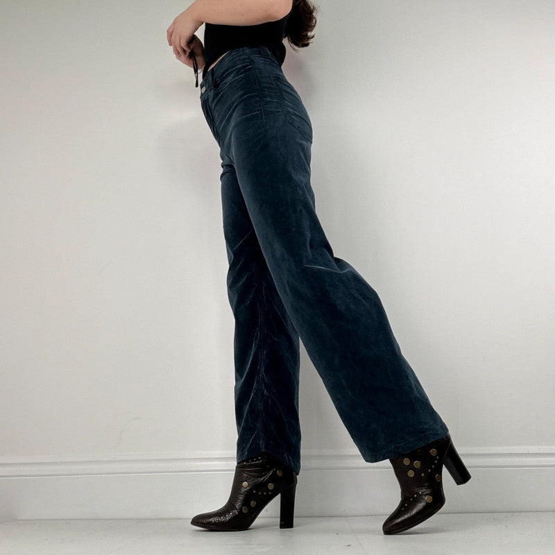 navy blue velvet flared trousers