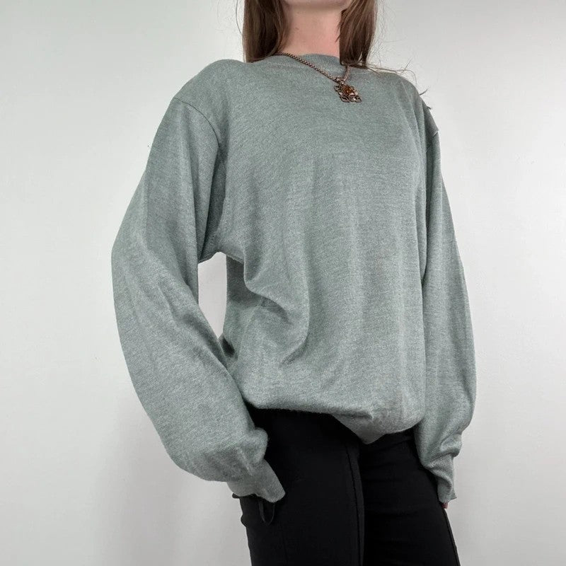 grey fine knit wool blend boxy batwing sweater knit