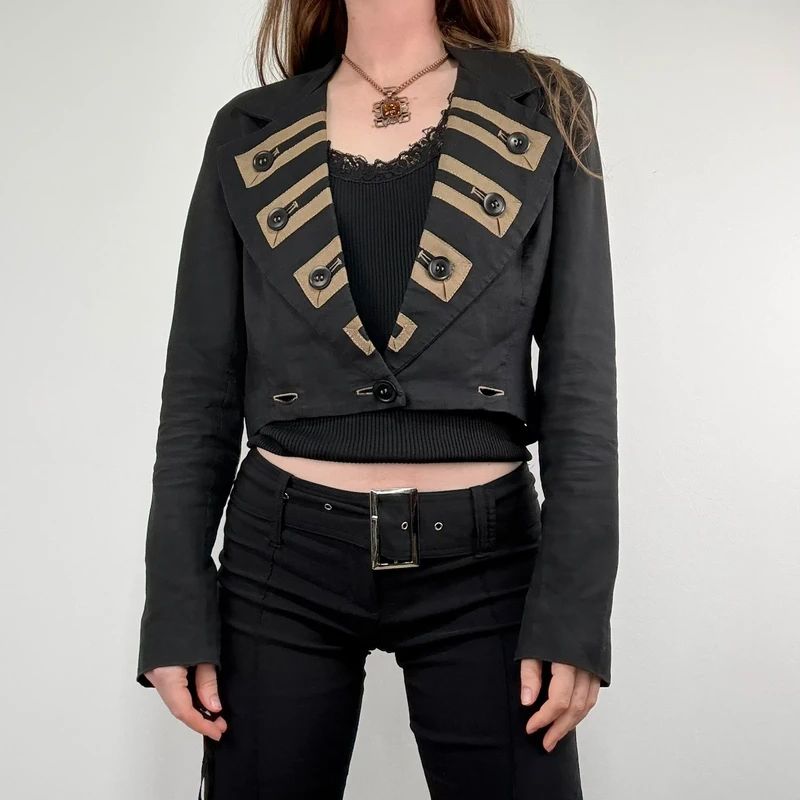 black cropped military napoleonic adjustable jacket
