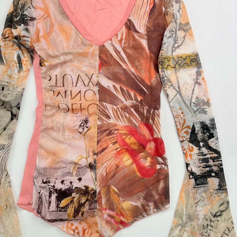 Graphic Mesh Printed Grunge Top