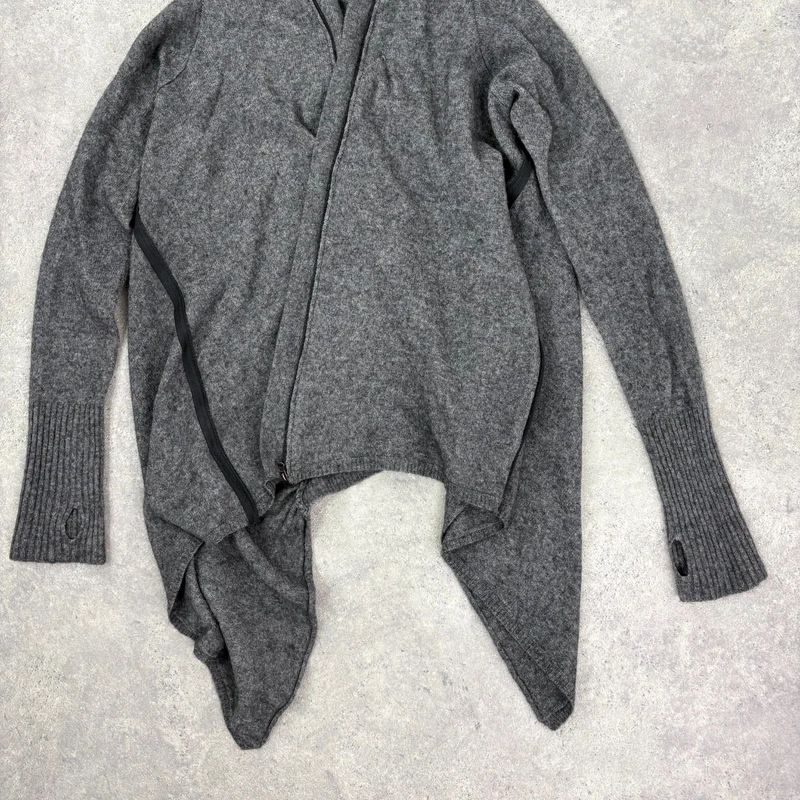 Asymmetric grey wool zip cardigan