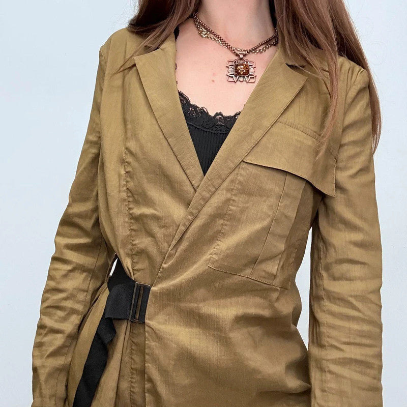 tan asymmetric buckle shirt