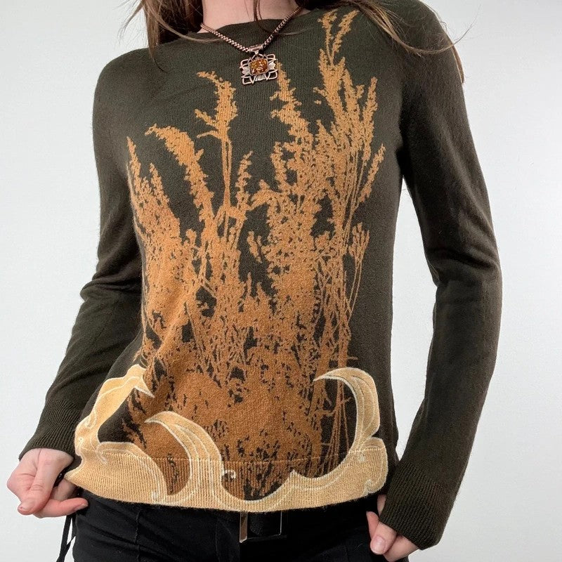 brown earthy graphic printed Y2K jumper