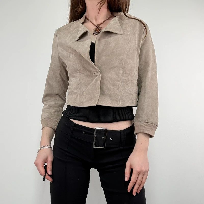 tan suede cropped boxy jacket