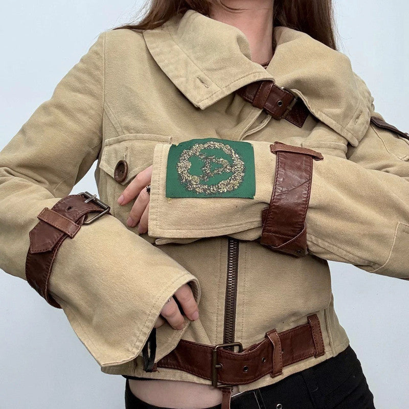 buckle belted flared cargo jacket