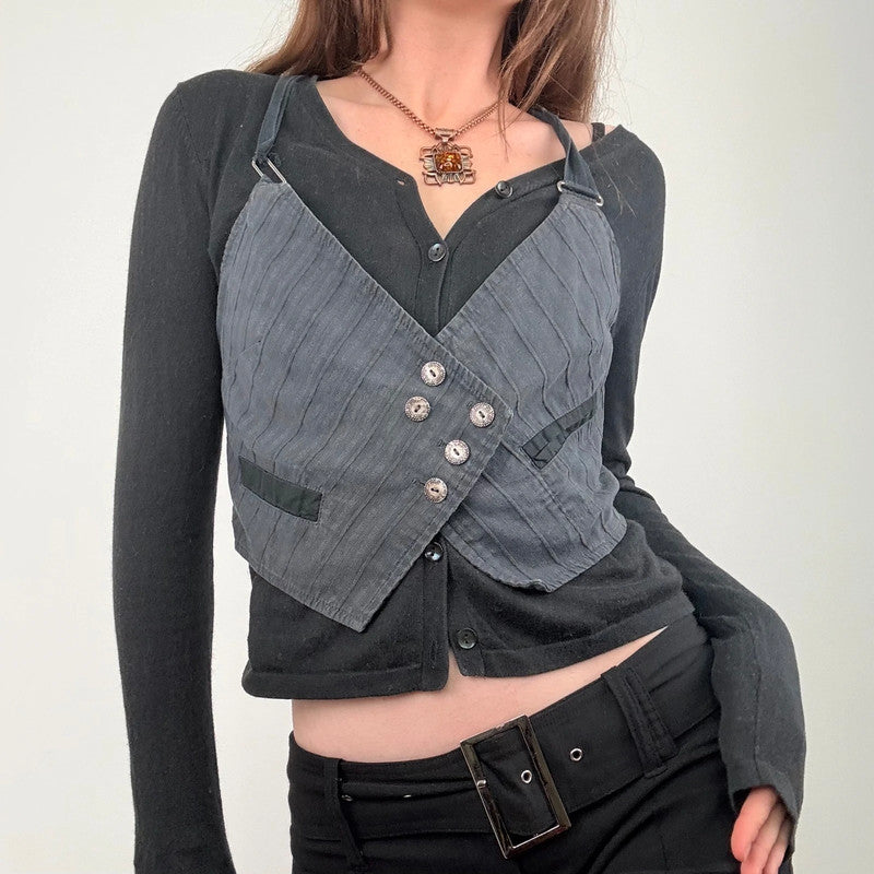grey pinstripe asymmetric waistcoat