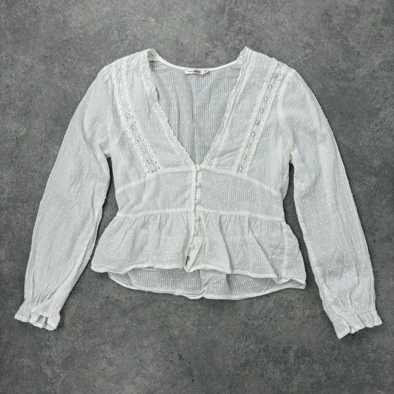 white cotton flared embroidered lace blouse