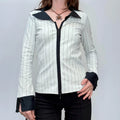 pinstripe officecore zipper flare shirt