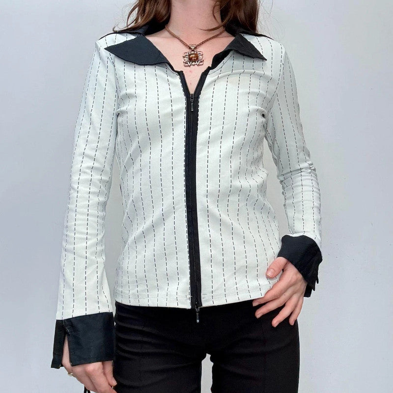 pinstripe officecore zipper flare shirt