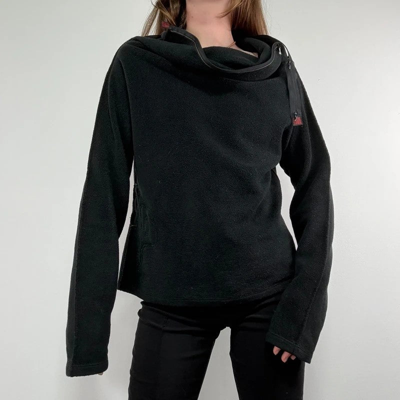 Fleece asymmetrical black zipper cop copine sweater top