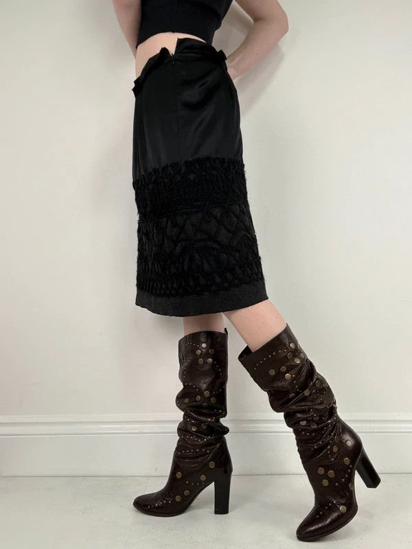 black silk embroidered napoleonic wool midi skirt