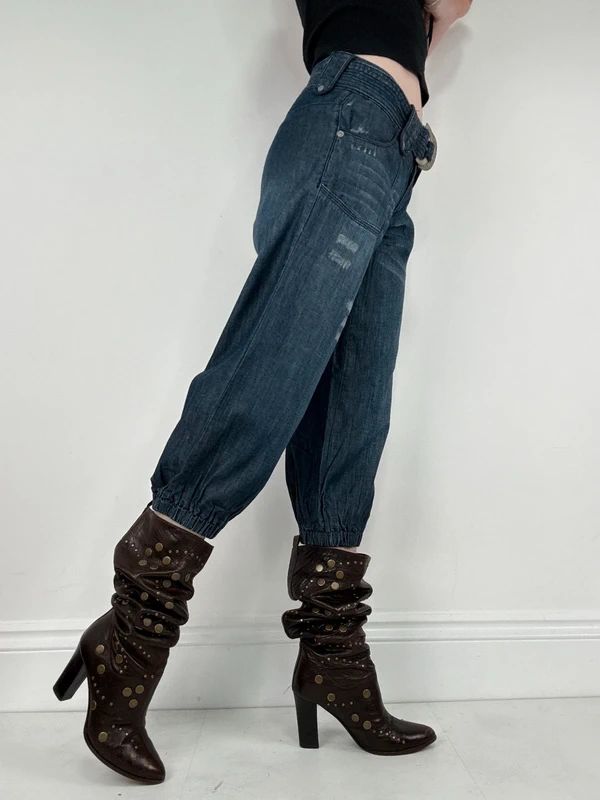 cropped denim puff capri pants