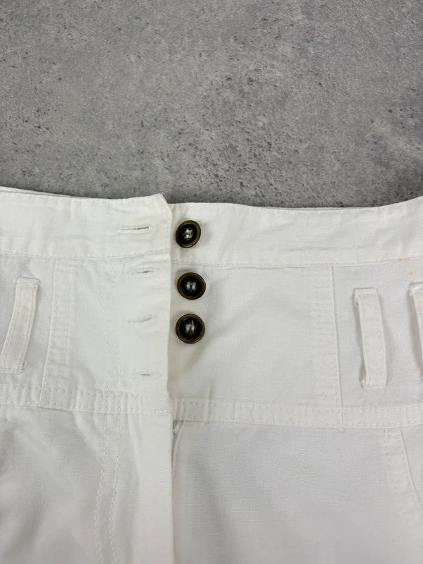 white flared wide leg button front cotton trousers