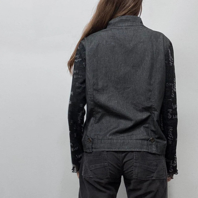 dark denim sheer sleeve jacket