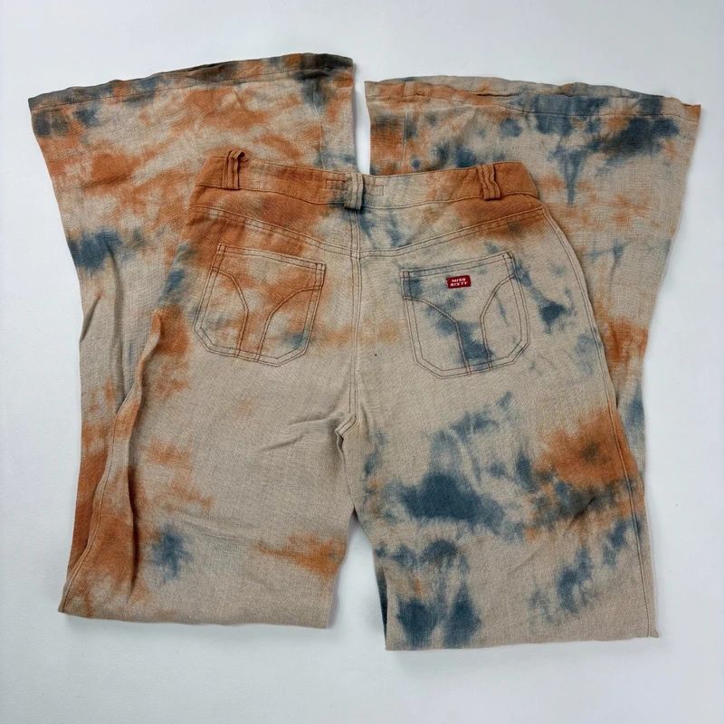 wide leg distressed dyed Linen trousers