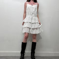 white linen ruffle dress