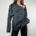 Asymmetric fold over draped checked pinstripe Shirt