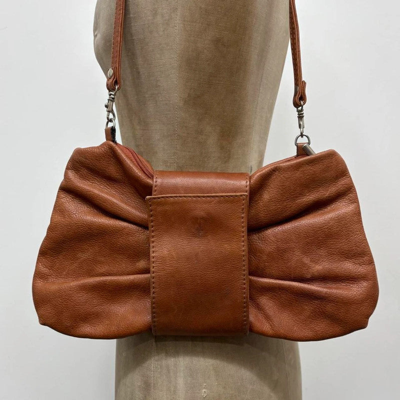 brown leather bow shoulder bag