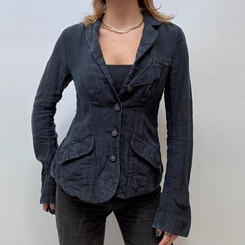distressed black allsaints linen blazer jacket