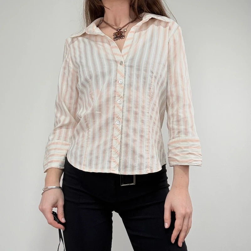 Pink and cream preppy cropped shirt