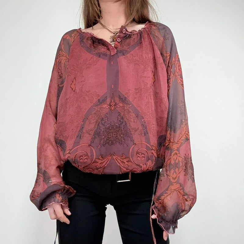 puff slouchy paisley burgundy blouse