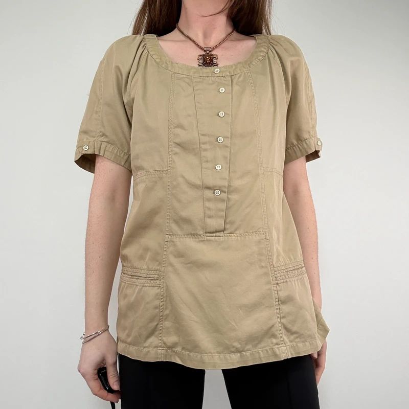 tan Sandro cotton canvas chore shirt