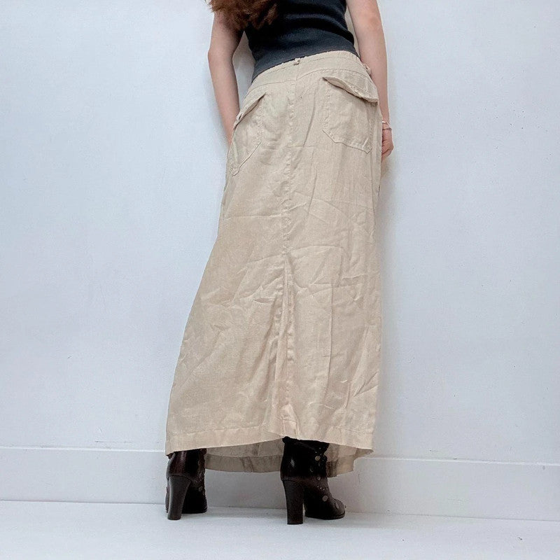 tan linen cargo maxi linen skirt